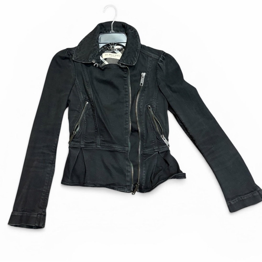 Burberry Black Leather Moto Jacket with Zip Details - Picture 2 of 4